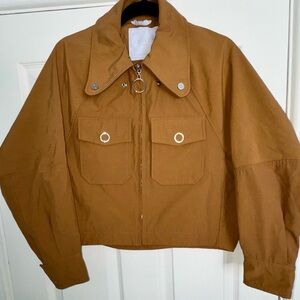 Sosken Studio Canvas Cropped Jacket with Unique Details, Caramel, size s